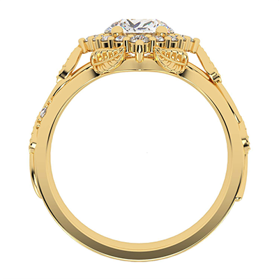 Leaf motif vintage engagement ring with side diamonds