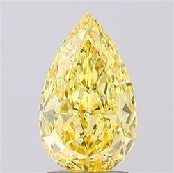 Picture of Lab Grown Diamond 2.03 Carats, Pear with  Cut, Fancy Vivid Yellow Color, VS2 Clarity and Certified by IGI