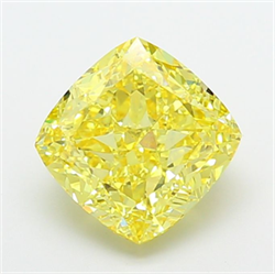 Picture of Lab Grown Diamond 5.08 Carats, CUSHION MODIFIED with  Cut, Fancy Vivid Yellow Color, VS1 Clarity and Certified by IGI