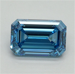 Picture of Lab Grown Diamond 1.50 Carats, Emerald with  Cut, Fancy Vivid Blue Color, VVS2 Clarity and Certified by IGI