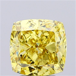 Picture of Lab Grown Diamond 4.02 Carats, CUSHION MODIFIED with  Cut, Fancy Vivid Yellow Color, VS2 Clarity and Certified by IGI