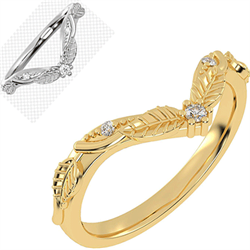 Picture of Leaf motif matching wedding ring set with diamonds