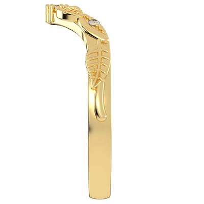 Leaf motif matching wedding ring set with diamonds