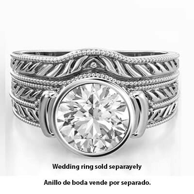 Solid Vintage style Bezel set Engagement Ring