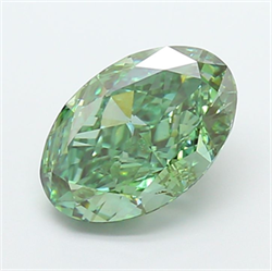 Picture of Lab Grown Diamond 4.10 Carats, Oval with  Cut, Fancy Vivid Green Color, VS1 Clarity and Certified by IGI