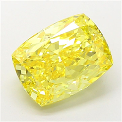 Picture of Lab Grown Diamond 6.05 Carats, CUSHION MODIFIED with  Cut, Fancy Vivid Yellow Color, VS1 Clarity and Certified by IGI