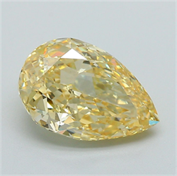 Picture of Lab Grown Diamond 3.05 Carats, Pear with  Cut, Fancy Vivid Yellow Color, VS1 Clarity and Certified by IGI