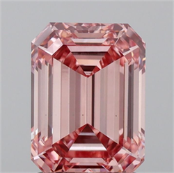 Picture of Lab Grown Diamond 1.57 Carats, Emerald with  Cut, Fancy Vivid Pink Color, VS1 Clarity and Certified by IGI