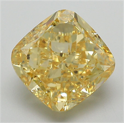 Picture of Lab Grown Diamond 4.98 Carats, CUSHION MODIFIED with  Cut, Fancy Vivid Yellow Color, VVS2 Clarity and Certified by IGI