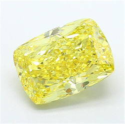 Picture of Lab Grown Diamond 6.05 Carats, CUSHION MODIFIED with  Cut, Fancy Vivid Yellow Color, VS1 Clarity and Certified by IGI