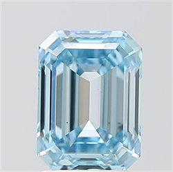 Picture of Lab Grown Diamond 2.01 Carats, Emerald with  Cut, Fancy Vivid Blue Color, VS2 Clarity and Certified by IGI