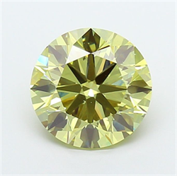 Picture of Lab Grown Diamond 3.00 Carats, Round with Ideal Cut, Fancy Yellow Color, VS2 Clarity and Certified by IGI