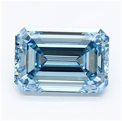 Picture of Lab Grown Diamond 1.34 Carats, Emerald with  Cut, Fancy Vivid Blue Color, VS2 Clarity and Certified by IGI