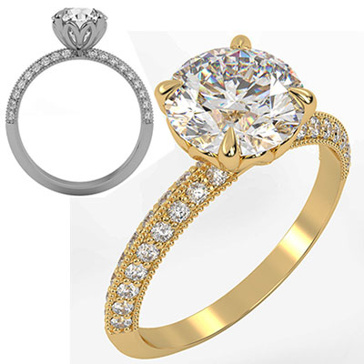 The Lotus Engagement ring setting with 0.36 Ct sides