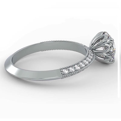 The Lotus Engagement ring setting with 0.36 Ct sides