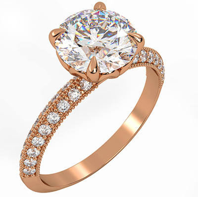 The Lotus Engagement ring setting with 0.36 Ct sides