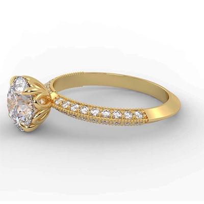 The Lotus Engagement ring setting with 0.36 Ct sides