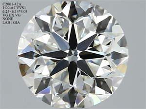 Picture of Natural Diamond 1.00 Carats, Round with Very Good Cut, I Color, VVS1 Clarity and Certified by GIA