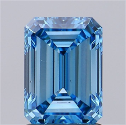 Picture of Lab Grown Diamond 1.74 Carats, Emerald with  Cut, Fancy Vivid Blue Color, VVS2 Clarity and Certified by IGI