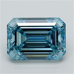 Picture of Lab Grown Diamond 5.04 Carats, Emerald with  Cut, Fancy Vivid Blue Color, VS2 Clarity and Certified by IGI