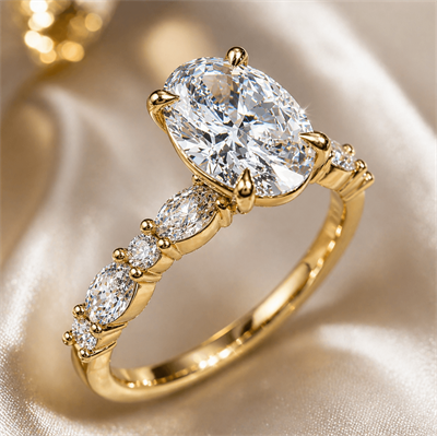 Oval diamond ring setting with 0.62 carat side lab diamonds