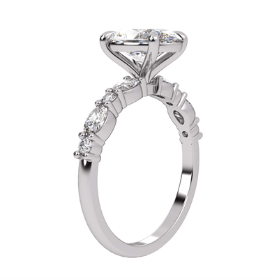 Oval diamond ring setting with 0.62 carat side lab diamonds