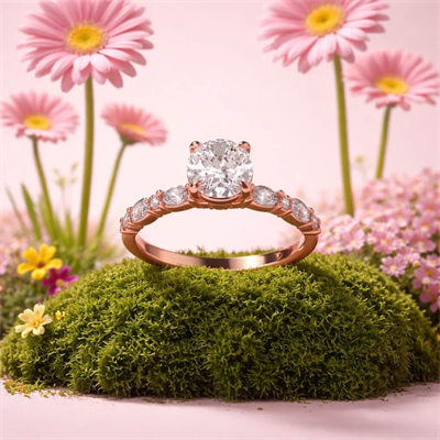 Oval diamond ring setting with 0.62 carat side lab diamonds