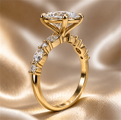 Oval diamond ring setting with 0.62 carat side lab diamonds