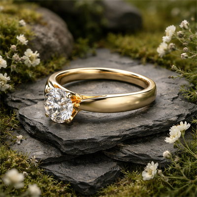 Wide, Solid, Cathedral Solitaire gold engagement ring