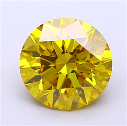 Picture of Lab Grown Diamond 3.01 Carats, Round with Excellent Cut, Fancy Vivid Yellow Color, VVS2 Clarity and Certified by IGI