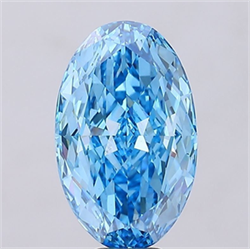 Picture of Lab Grown Diamond 9.44 Carats, Oval with  Cut, Fancy Vivid Blue Color, VVS2 Clarity and Certified by IGI