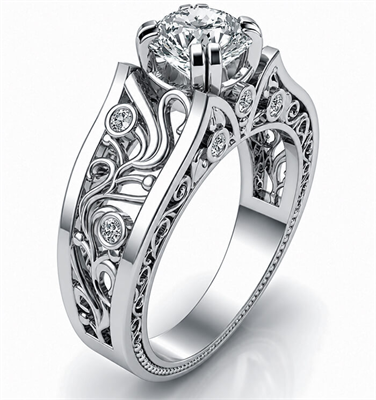 Designer’s vintage engagement ring. Nature motif. 0.09 cts sides