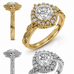 Picture of Leaf motif vintage engagement ring with side diamonds