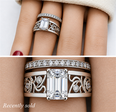 Designer’s vintage engagement ring. Nature motif. 0.09 cts sides