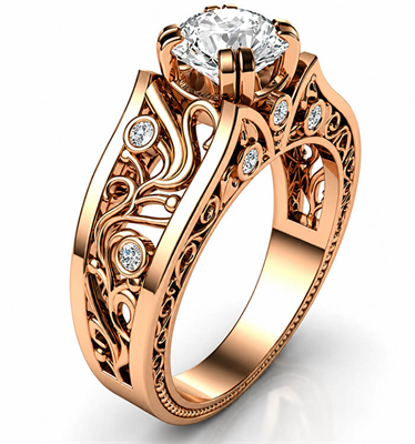Designer’s vintage engagement ring. Nature motif. 0.09 cts sides