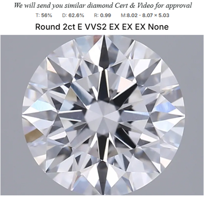 2Carat Lab E VVS2 with1.36 carat Lab diamonds E VVS2 Ideal Cut sides, engagement ring setting for 1.50 carat up