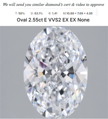 2.50 Center Oval Lab diamond E VVS2 Ideal-Cut