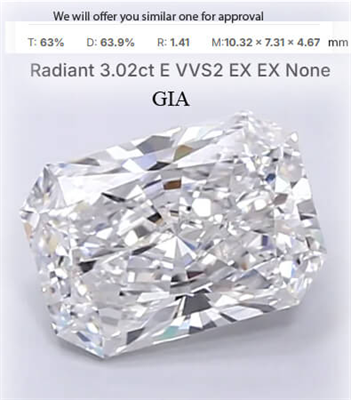 Lab 3 carat Radiant center GIA E VV2 Ideal-Cut & 0.56CTW Trapezoids sides engagement ring