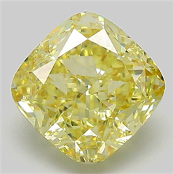 Picture of Lab Grown Diamond 3.09 Carats, CUSHION MODIFIED with  Cut, Fancy Intense Yellow Color, VVS2 Clarity and Certified by IGI