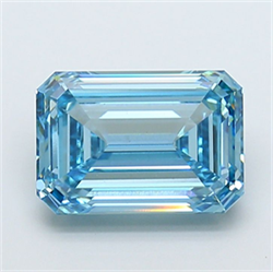 Picture of Lab Grown Diamond 5.63 Carats, Emerald with  Cut, Fancy Vivid Blue Color, VVS2 Clarity and Certified by IGI
