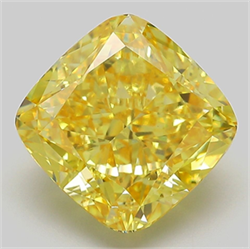 Picture of Lab Grown Diamond 6.05 Carats, CUSHION MODIFIED with  Cut, Fancy Vivid Yellow Color, VVS2 Clarity and Certified by IGI