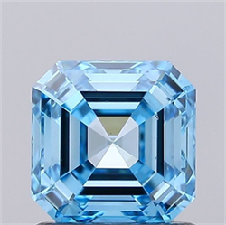 Picture of Lab Grown Diamond 1.20 Carats, Emerald with  Cut, Fancy Vivid Blue Color, VS2 Clarity and Certified by IGI