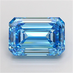 Picture of Lab Grown Diamond 10.06 Carats, Emerald with  Cut, Fancy Vivid Blue Color, VS1 Clarity and Certified by IGI