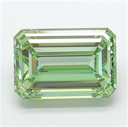 Picture of Lab Grown Diamond 10.08 Carats, Emerald with  Cut, Fancy Vivid Green Color, VS1 Clarity and Certified by IGI