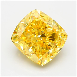 Picture of Lab Grown Diamond 6.03 Carats, CUSHION MODIFIED with  Cut, Fancy Vivid Yellow Color, VS2 Clarity and Certified by IGI