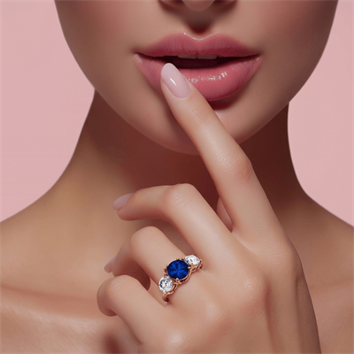 3.85 carat Blue Sapphire and two 1  carat lab diamonds D VVS2