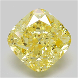 Picture of Lab Grown Diamond 4.58 Carats, CUSHION MODIFIED with  Cut, Fancy Vivid Yellow Color, VS1 Clarity and Certified by IGI