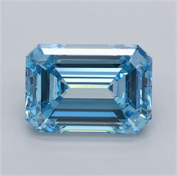 Picture of Lab Grown Diamond 1.50 Carats, Emerald with  Cut, Fancy Vivid Blue Color, VVS2 Clarity and Certified by IGI