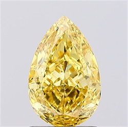 Picture of Lab Grown Diamond 1.31 Carats, Pear with  Cut, Fancy Vivid Yellow Color, VS2 Clarity and Certified by IGI