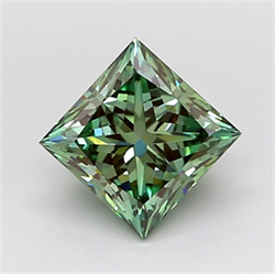 Picture of Lab Grown Diamond 1.32 Carats, Princess with  Cut, Fancy Vivid Green Color, VVS2 Clarity and Certified by IGI